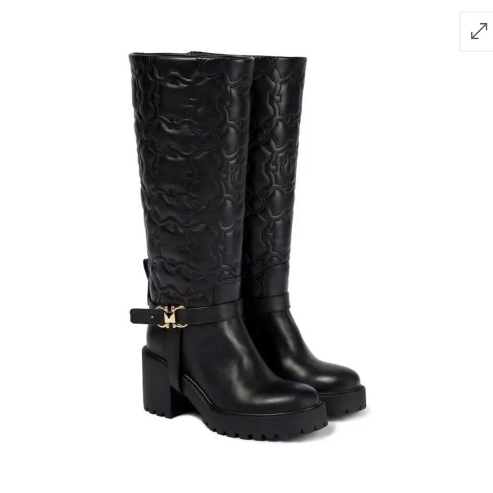 Salvatore Ferragamo Shiran Gancini Leather Knee-High Boots